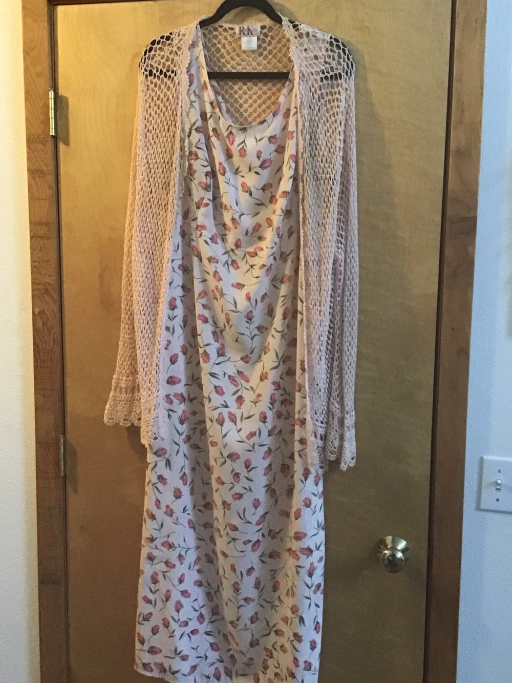 R&K Floral Pink Maxi Slip Dress with Blush Crochet Cover-Up